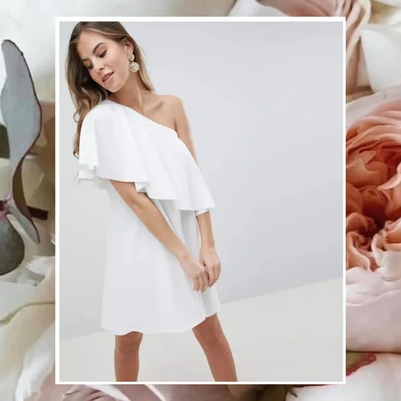 off the shoulder ruffle mini dress HECO Off Shoulder Ruffle Short Cinched Waist Dress